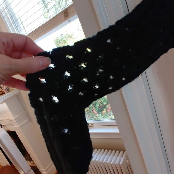 Aqua Black Sweater with Holes Asymmetrical Bottom Bloomingdale's wool blend S-M - Picture 8 of 11